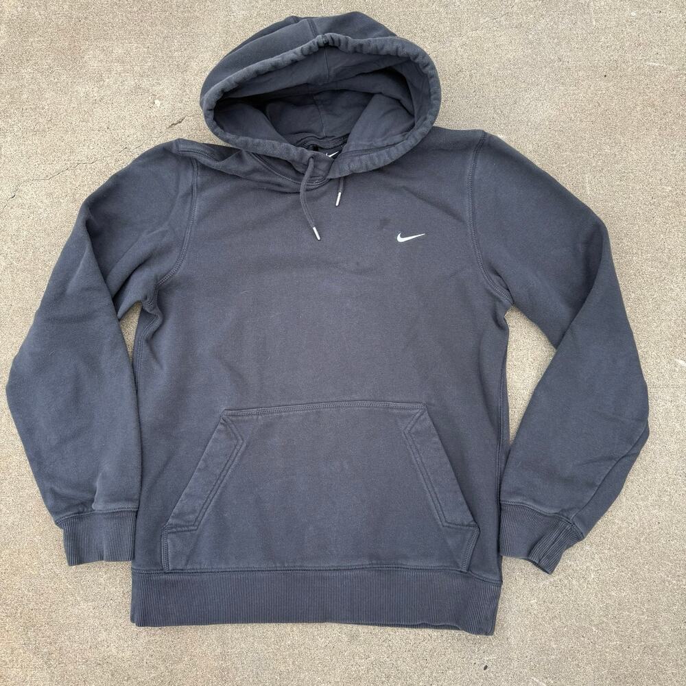 Nike Hoodie Pullover Swoosh Logo Y2K Women Size Medium Black Long Sleeve Cotton